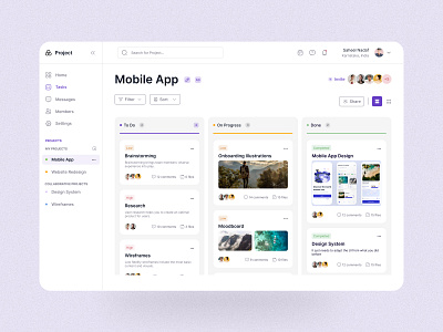 Project - project management Dashboard app branding design minimal ui uidesign ux