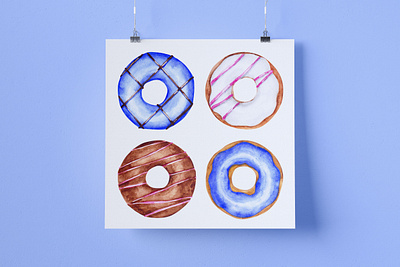 Watercolor donuts. backdrop bakery baking cake clipart cute decor decoration design donut donuts food hand painted icons illustration image kitchen logo sweet watercolor