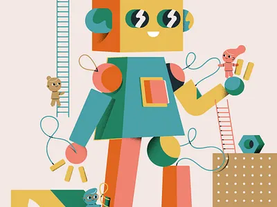 Future is together illustration kids play pop robot vector