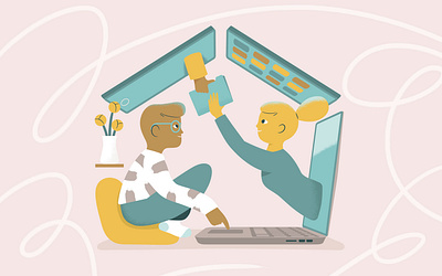 Working from home design digital home illustration people pop remote working vector web working