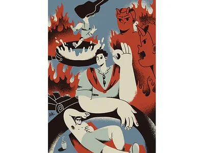 Illustration by Edward Lear’s poem character comercial demon design evil flat fry glasses illustration magazine man metaphor minimal oil ok okay pan poem sun sunbathe
