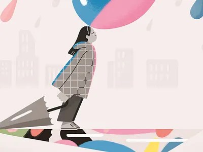 A touch of color city colors feelings graphic design illustration pop psychology rain woman