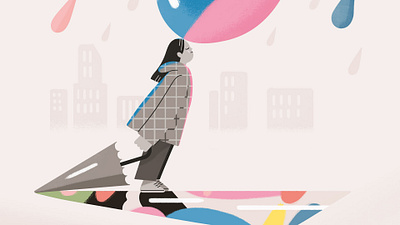 A touch of color city colors feelings graphic design illustration pop psychology rain woman