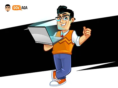 Nerd Computer Guy approachable branding character computer design eyeglass friendly happy illustration logo mascot nerd smart