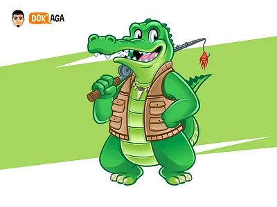 Gator Fisherman alligator approachable branding character crocodile design fisherman fishing rod friendly happy illustration logo mascot