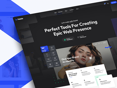 Haste theme - Showcase agency clean dark mode homepage landing landing page minimalistic showcase website