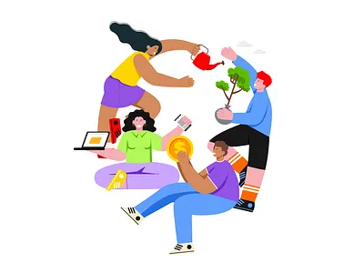 Concept for a website. Characters branding cartoon characters city colorful concept design illustration man vector volunteer website woman