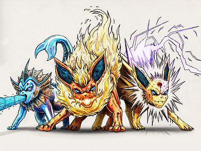 Teamwork 2d 2d art art artist digital illustration drawing eevee eeveelution fan art flareon illustration ink ink art jolteon pen pen art photoshop pokemon pokemon art vaporeon