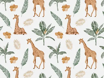 Giraffe and Botanic - Pattern Design adobe illustrator illustration pattern design procreate watrecolor