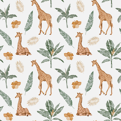 Giraffe and Botanic - Pattern Design adobe illustrator illustration pattern design procreate watrecolor