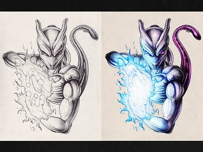 Vengeance 2d art art artist digital digital art digital illustrator draw drawing fan art illustration ink mewtwo pen and ink pen art pen sketch photoshop pokemon pokemon art sketch sketching