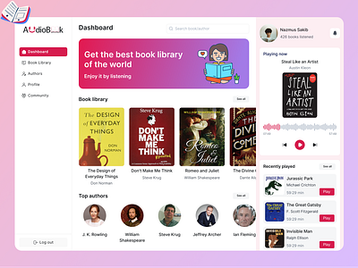 AudioBook Audio Podcast Dashboard UI Design audiopodcast branding dashboard dashboard ui design dribbble illustration landing page logo nsakibux ui ui design vector