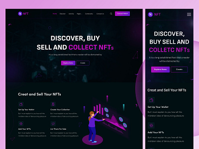 NFT Marketplace Website Landing Page Design 3d animation app bitcoin branding crypto design ethereum graphic design illustration landingpage logo motion graphics nft template token ui uiux website wix