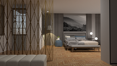 Bedroom 3d design illustration rendering textures