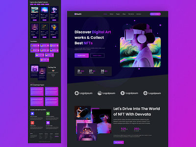 NFT Marketplace Landing page. criptocurrency crypto dark design draktheme exploration landing page marketplace nft nft landing page nft marketplace nft website nfts top design 2022 ui ui design uiux ux web website