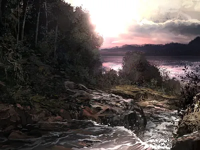 Morning Lake dawn digitalart drawing environment lake landscape morning