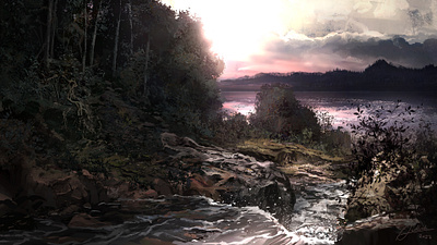 Morning Lake dawn digitalart drawing environment lake landscape morning