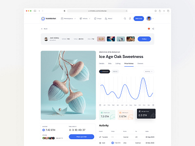 NFT Marketplace platform | Artwork page artist artwork auction bid chart crypto drops event graph history hole marketplace minimal mint nft page price sale transfer value