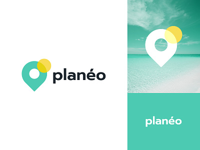 Planeo calm cool creative custom logo design geometry handmade icon locator logo design modern logo pin plan plane sea summer sun travel logo trip logo vacation