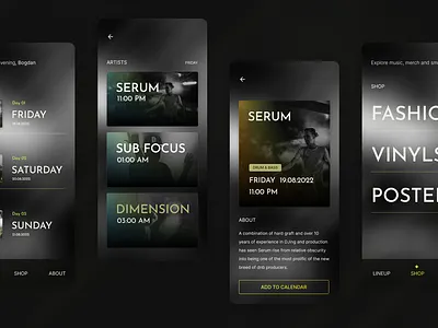 Music Festival App UI 2022 app application catalin dobrean design designer festival figma fine tuning gradients graphic design music music festival qubist studio ui user interface ux