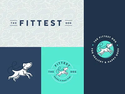 The Fittest Dog | Brand Visual Identity badge blue branding california circle dog fitness franchise healthy line icon logo logo design navy blue pattern san diego scalable socal teal vector white dog
