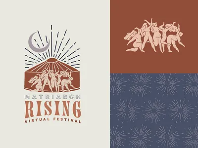 Matriarch Rising Virtual Festival | Brand Visual Identity block printing branding dancing event festival illustration logo lunar matriarch matriarchy moon pattern pregnant radiance stylized tent wild woman women yurt
