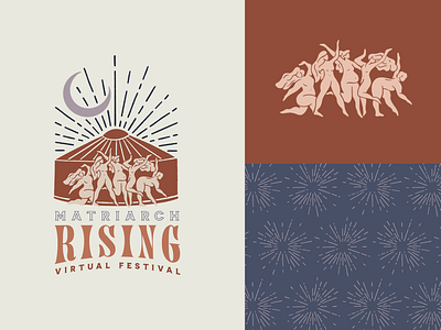Matriarch Rising Virtual Festival | Brand Visual Identity block printing branding dancing event festival illustration logo lunar matriarch matriarchy moon pattern pregnant radiance stylized tent wild woman women yurt