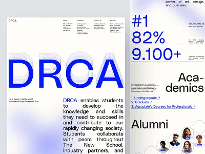 DRCA - Design College Landing Page agency bold brutalism design college landing page large type typography ui university ux web design website