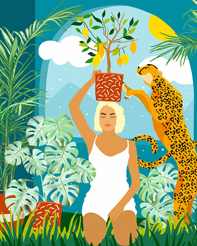 Bring The Jungle Home Illustration, Tropical Cheetah Wild Cat tropical