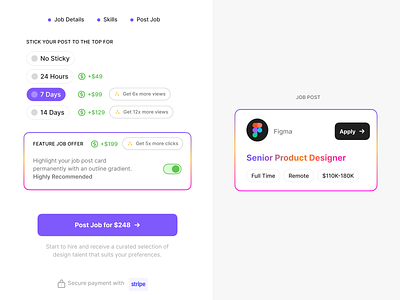 Post job offer app branding checkout design feature form job offer payment paywall post post job offer pricing pricing page site snippets ui ux web