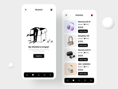 Headphone Products App - Wishlist/Empty Screen 404 app ecommerce empty error error page headphone ios mobile app mobile screen product design shop ui design wish list app wishlist wishlist app