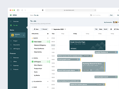 Kena - To do Page clean dashboard landing page minimal project management saas to do ui web design website