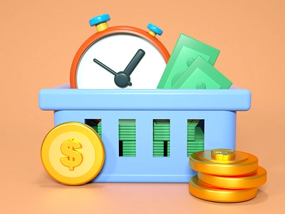 A basket full of money 3d 3d design 3d designer art basket branding cinema 4d coin design dollar gold golden graphic design green illustration money paper money rich timer ui