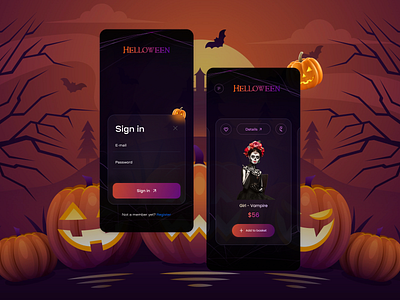 Helloween app app design ghostly vibes helloween helloween app helloween vibes interface mobile app modern simple spooky ui