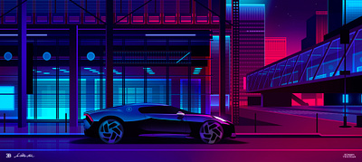 Bugatti bugati car city design futur illustration light logo neon retro sf trystram ui voiturenoire