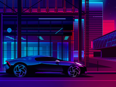 Bugatti bugati car city design futur illustration light logo neon retro sf trystram ui voiturenoire