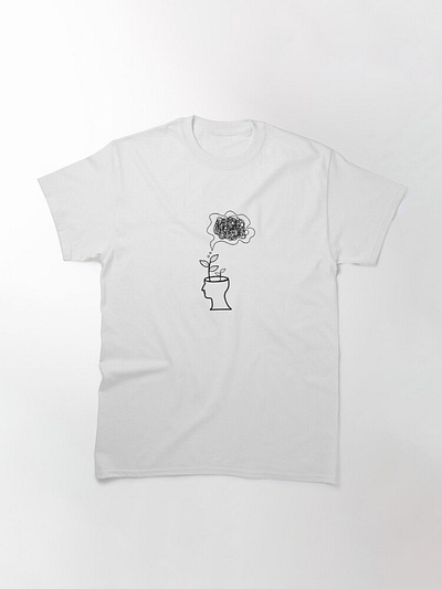 Watering The Mind T-shirt 2d anxiety apparel art black branding character clothing digital art fashion flower graphic design hand lettering illustration line art simple sticker tshirt water white