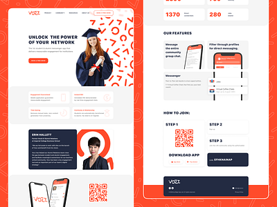 VOZZ / Website for student's network alumni business design education graduation landing network orange school students ui