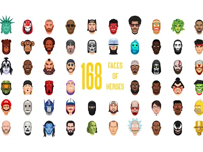168 vector faces of heroes art character design hero illustration illustrator vector