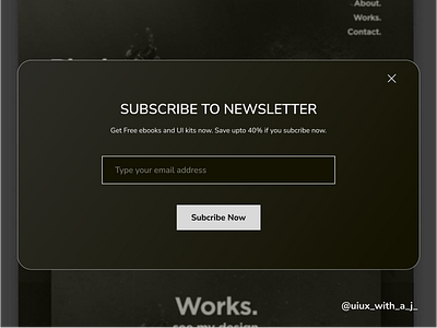 Newsletter UI adobe xd daily dailyui dark day 16 design designer dribbble figma newsletter overlay popup portfolio subcribe ui uiux uiux designer web website