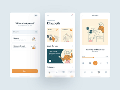 EasyWorld - Meditation app animation app design meditation mobile motion graphics podcast relaxation simple ui ux