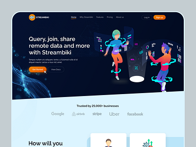 Landing Page for Streambiki dark mode data company desktop design radial code radialcode ui uiux design ux