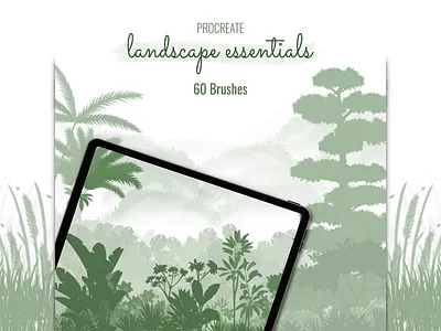 Landscape Essentials Procreate Brush Set brush brushset drawing flowers graphic design grass illustration landscape procreate procreatebrush tree