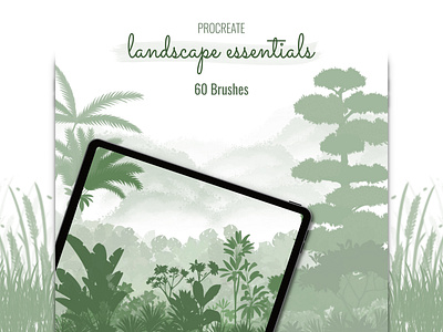 Landscape Essentials Procreate Brush Set brush brushset drawing flowers graphic design grass illustration landscape procreate procreatebrush tree