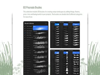 Landscape Essentials Procreate Brush Set brush brushset drawing flowers foliage graphic design grass illustration landscapebrush procreate procreatebrush trees vegetation