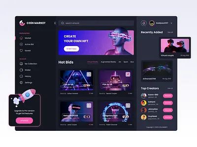 COiN MARKET NFT DASHBOARD art artnft dashboard market nft nftdashboard nftmarket nftvr ui uidesign uiux ux uxdesign vr