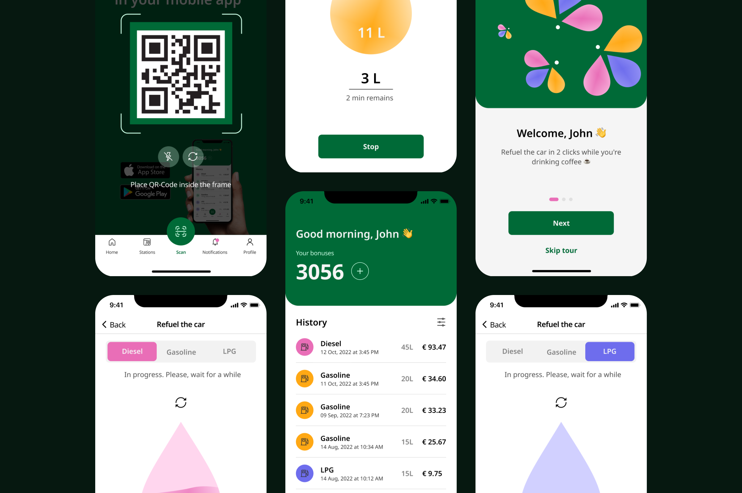 Yoko - Mobile App for a Gas Station app creative design figma flat green illustration interface ios minimal mobile ui ux vector