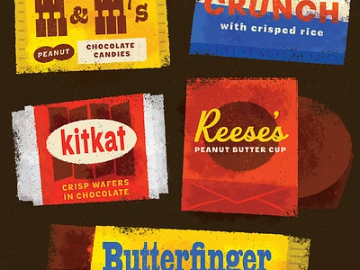 give me all the chocolate branding butterfinger candy chocolate crunch halloween kitkat packaging peanut butter reeses retro sugar treats