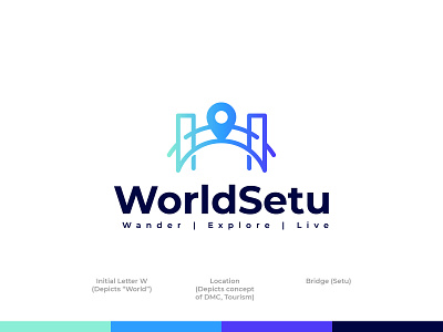 WorldSetu - Logo And Brand Identity Design brand identity branding bridge business concept design illustration logo logo design logo designer minimal negative space startup symbol thailand tourism tours travel ui world