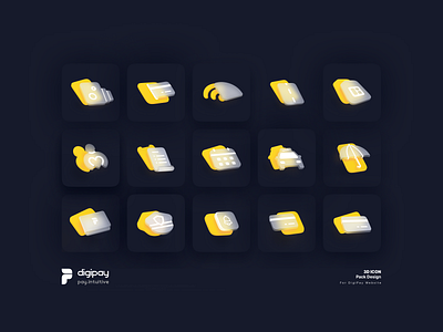 3D ICON Pack Design - Digipay Website 2d icon 3d 3d icon card to card charity digikala digipay finctech fintech icon icon icon 3d icon design icon pack minimal police icon wallet wifi icon yellow icon